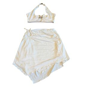 Oh Polly White Stretchy Two Piece Shirt Skirt Set Party Beach Crop Top Size 0
